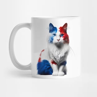 [AI Art] Red, blue and white fluffy Kitty Cat Mug